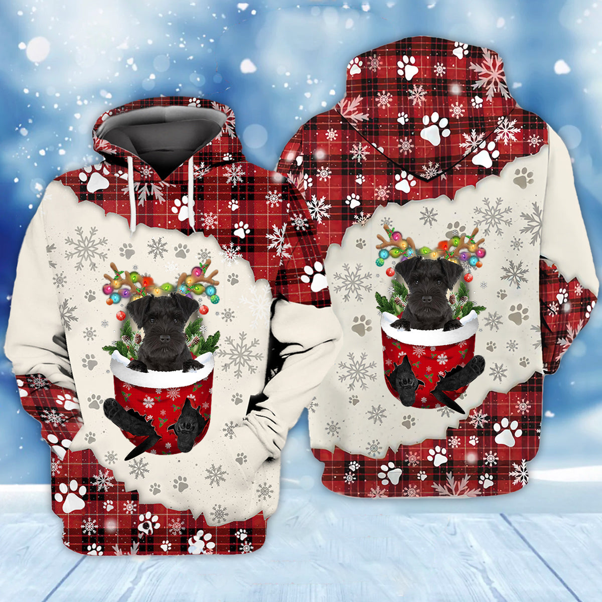 SVART Miniatyr Schnauzer I Snö Ficka Unisex