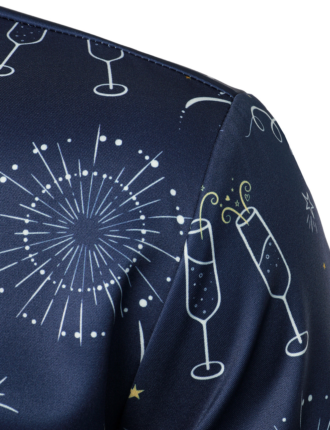 Herr Fyrverkerier Nyårsafton Fest Knapp-Blå Skjorta med Långa Ärmar