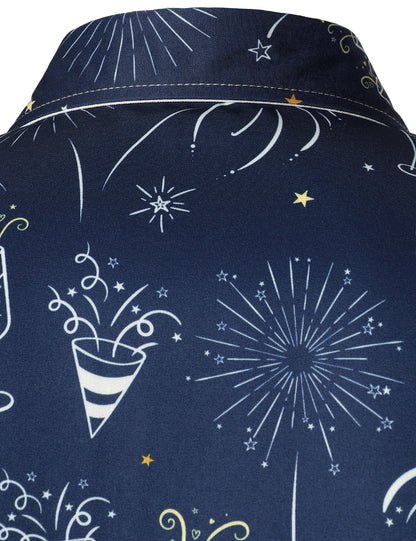 Herr Fyrverkerier Nyårsafton Fest Knapp-Blå Skjorta med Långa Ärmar