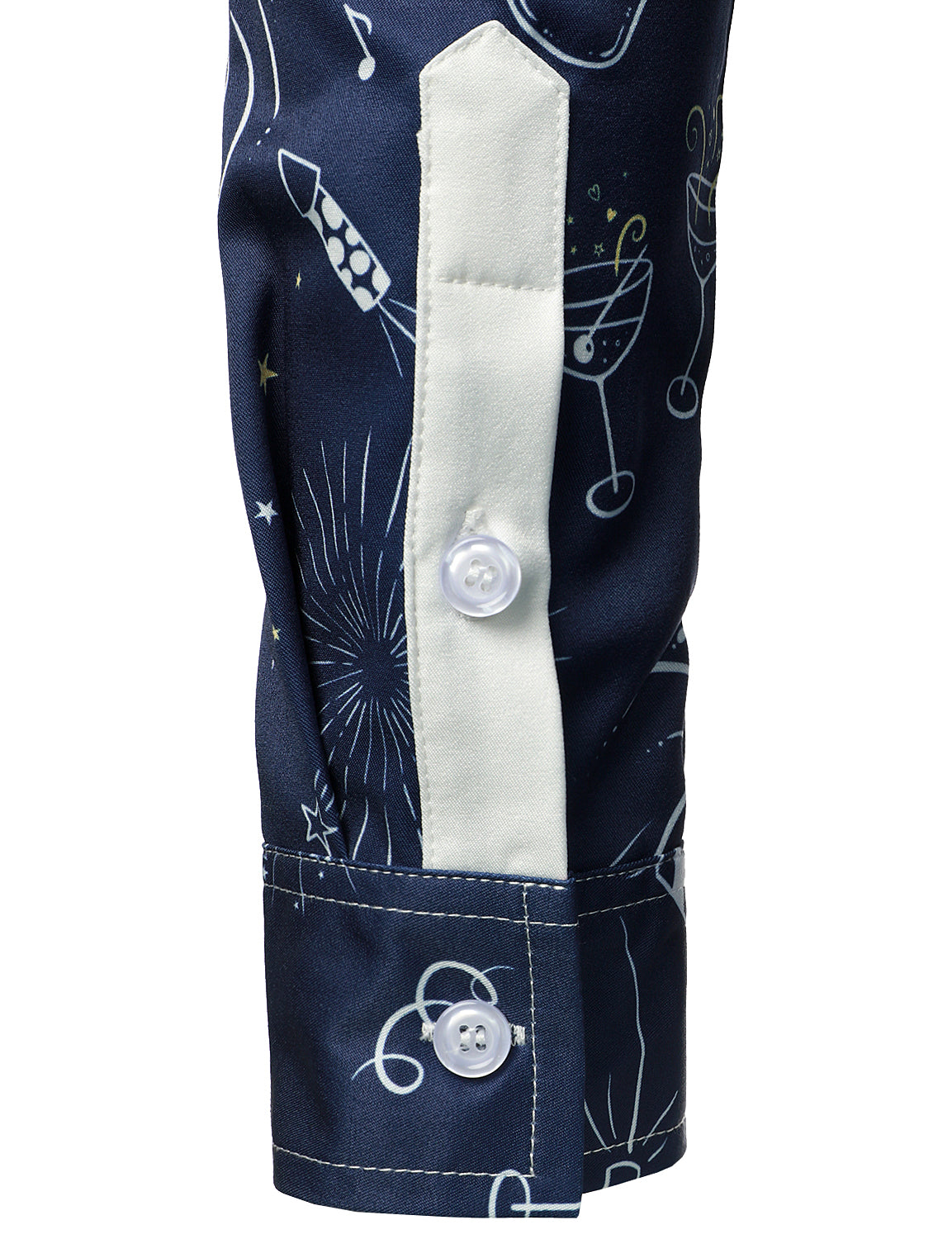 Herr Fyrverkerier Nyårsafton Fest Knapp-Blå Skjorta med Långa Ärmar