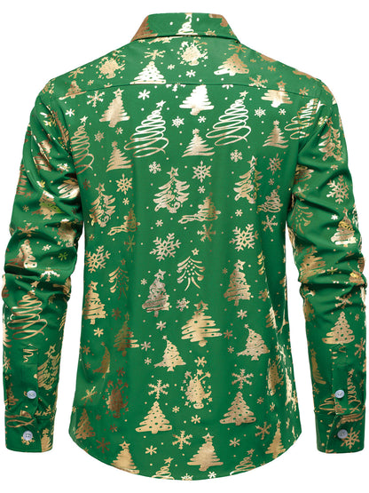 Herr Guld Julskjorta Regular Fit Grön med Lång Ärmar