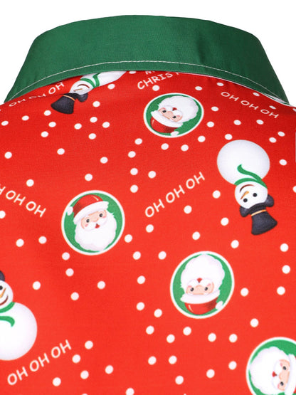 Herrskjorta med Jultryck av Snögubbe och Tomte, Rolig Temaklädsel för Högtider, Lång Ärmar