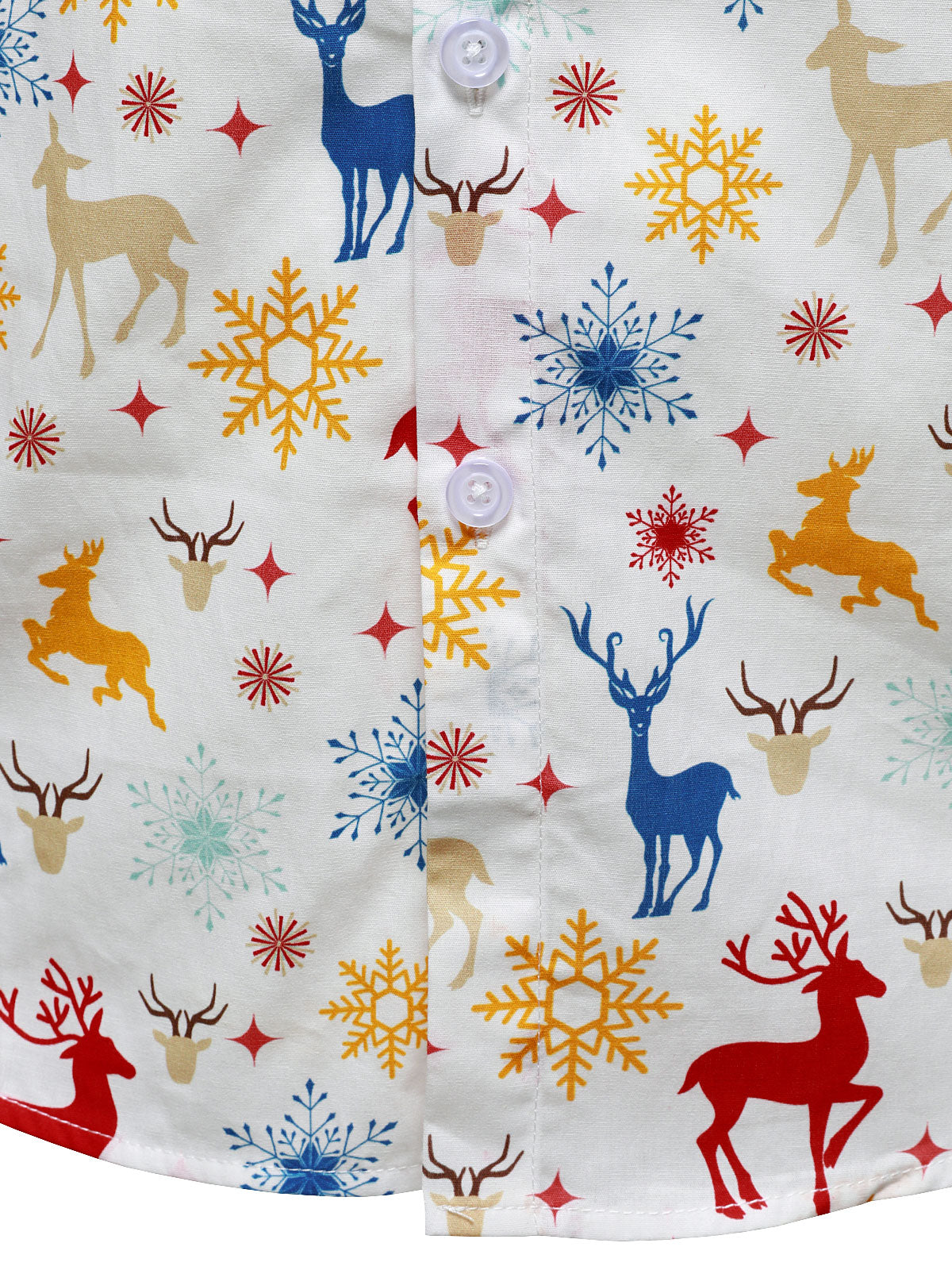 Herrjulskjorta med Renar och Snöflingor, Vit, Lång Ärmar