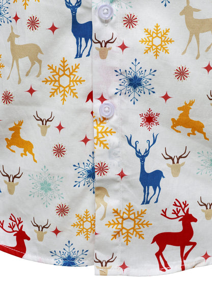 Herrjulskjorta med Renar och Snöflingor, Vit, Lång Ärmar