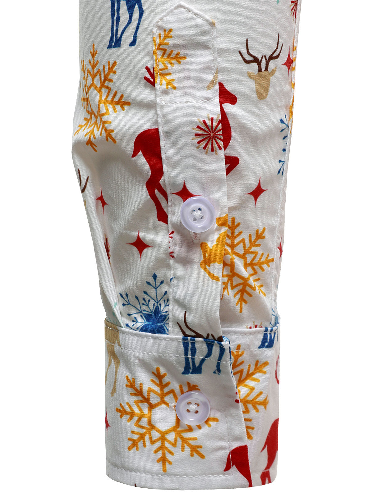 Herrjulskjorta med Renar och Snöflingor, Vit, Lång Ärmar
