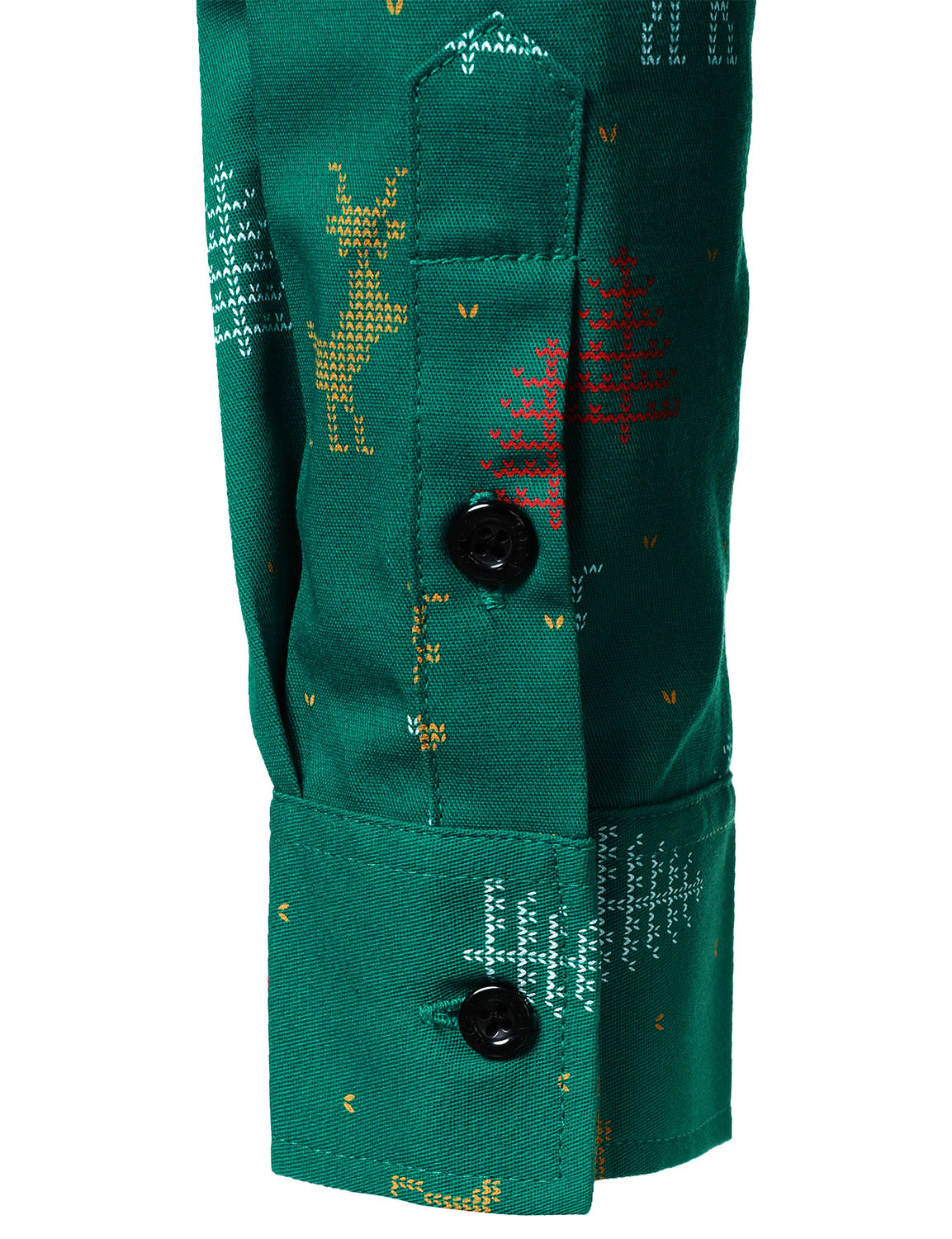 Herrskjorta med Renmotiv för Julgranen, Andningsbar, Grön, Långa Ärmar