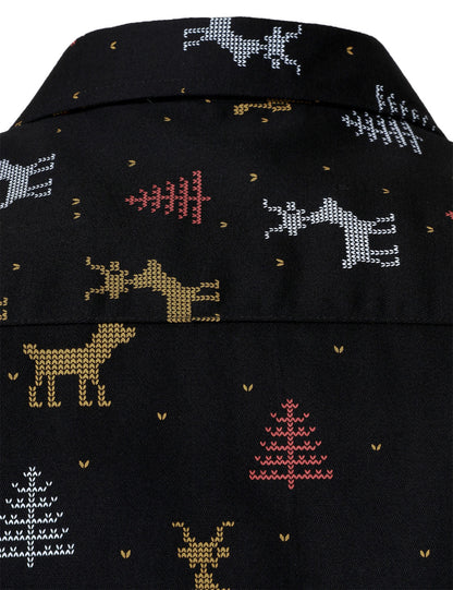 Herrskjorta med tryck för högtider, andningsbar, svart, med lång ärm