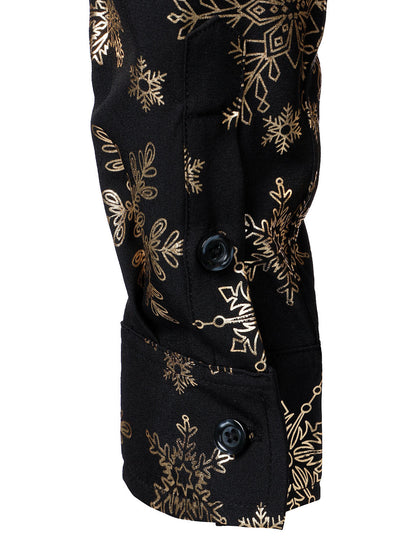 Herres Guld Jul Snöflinga Tryck Skjorta med Långa Ärmar