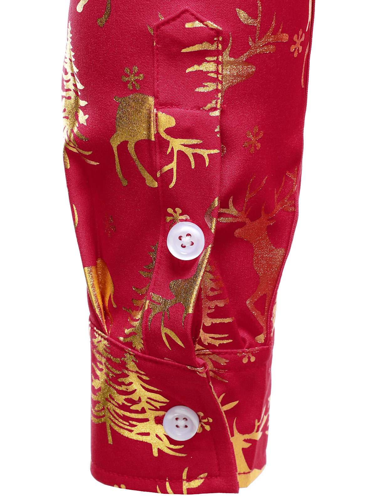 Herr Guld Julskjorta med Ren i Röd Färg med Långa Ärmar