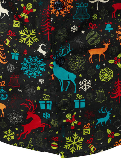 Mans Skrattande Julskjorta med Renar och Snöflingor med Långa Ärmar