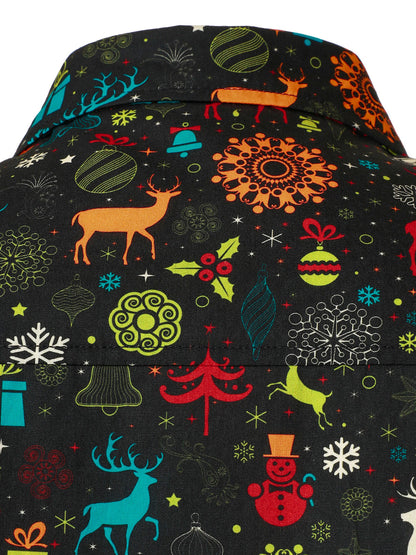 Mans Skrattande Julskjorta med Renar och Snöflingor med Långa Ärmar