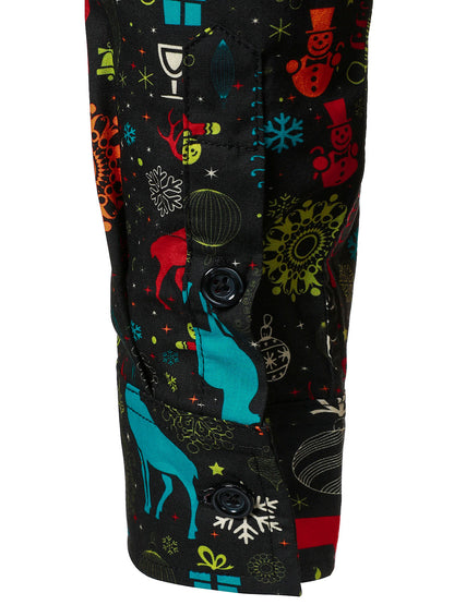 Mans Skrattande Julskjorta med Renar och Snöflingor med Långa Ärmar