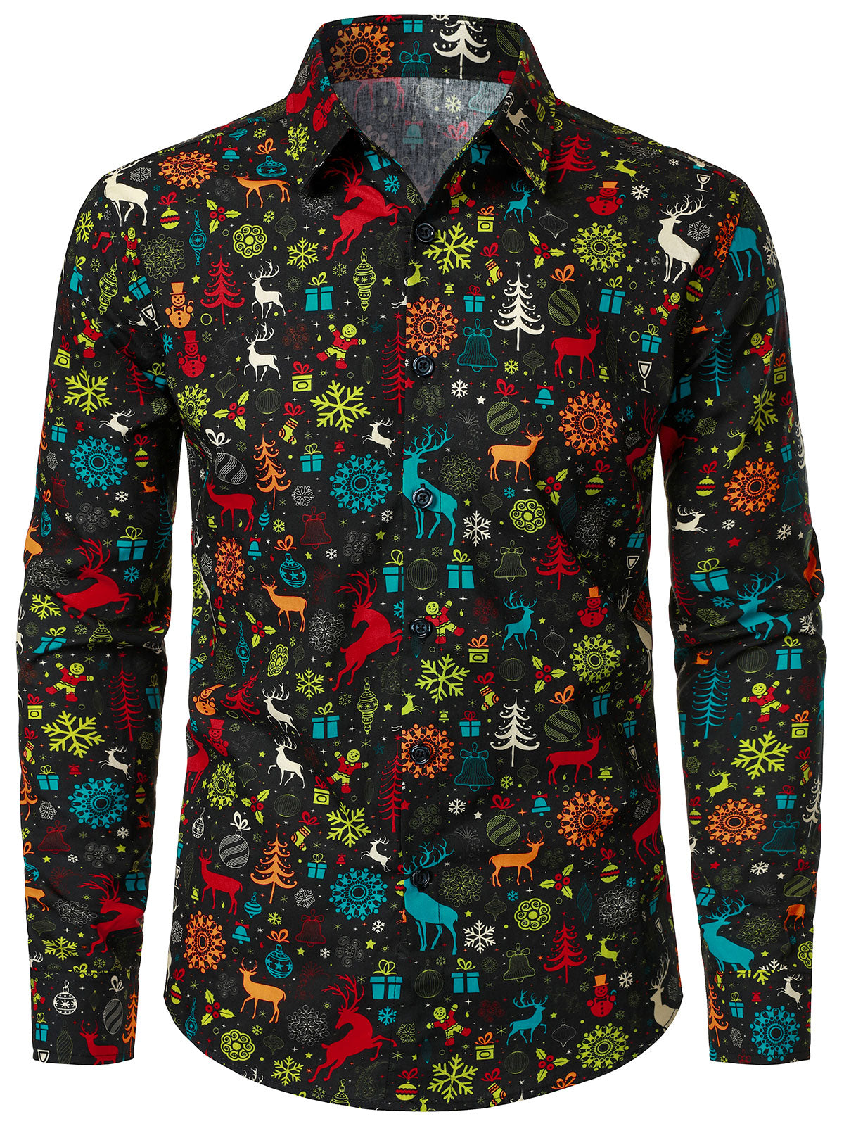 Mans Skrattande Julskjorta med Renar och Snöflingor med Långa Ärmar