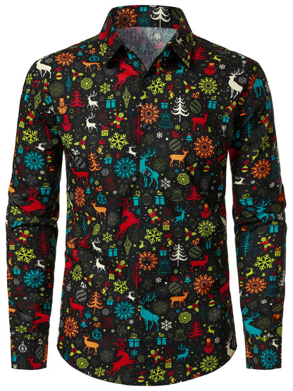 Mans Skrattande Julskjorta med Renar och Snöflingor med Långa Ärmar