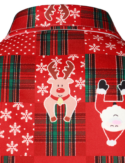 Herr Vintage Röd Tartan Julskjorta med Långa Ärmar