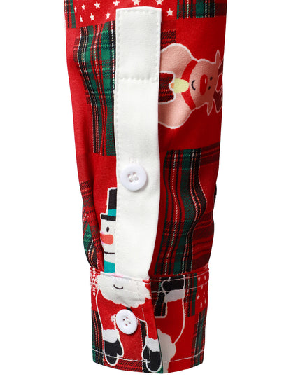 Herr Vintage Röd Tartan Julskjorta med Långa Ärmar