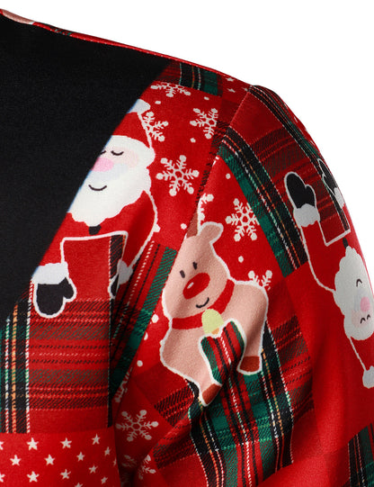 Herr Vintage Röd Tartan Julskjorta med Långa Ärmar