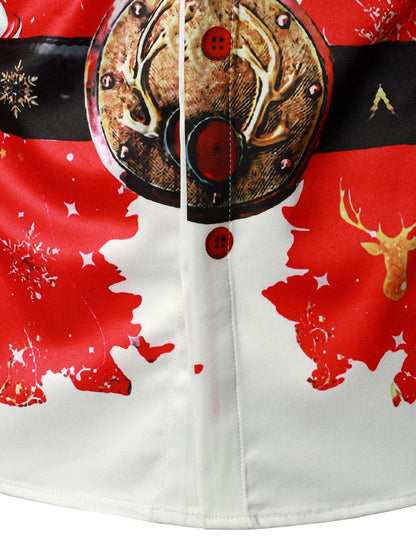 Herr, julinspirerad, röd, rolig skjorta för semester med lång ärm, knäppning med knappar