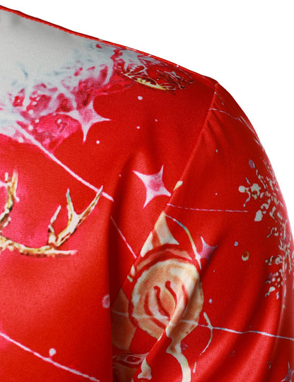 Herr, julinspirerad, röd, rolig skjorta för semester med lång ärm, knäppning med knappar