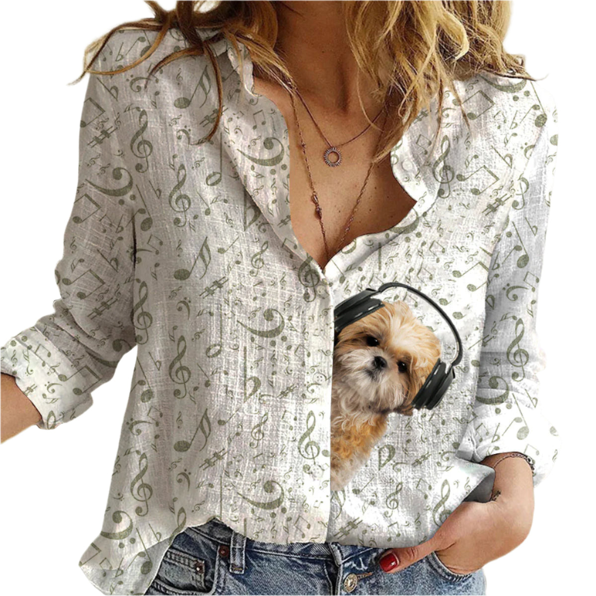 Stor Musik Med Shih Tzu - Dam Långärmad T-Shirt