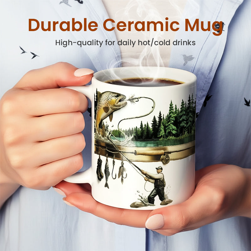 Keramisk kaffemugg med fiskmotiv