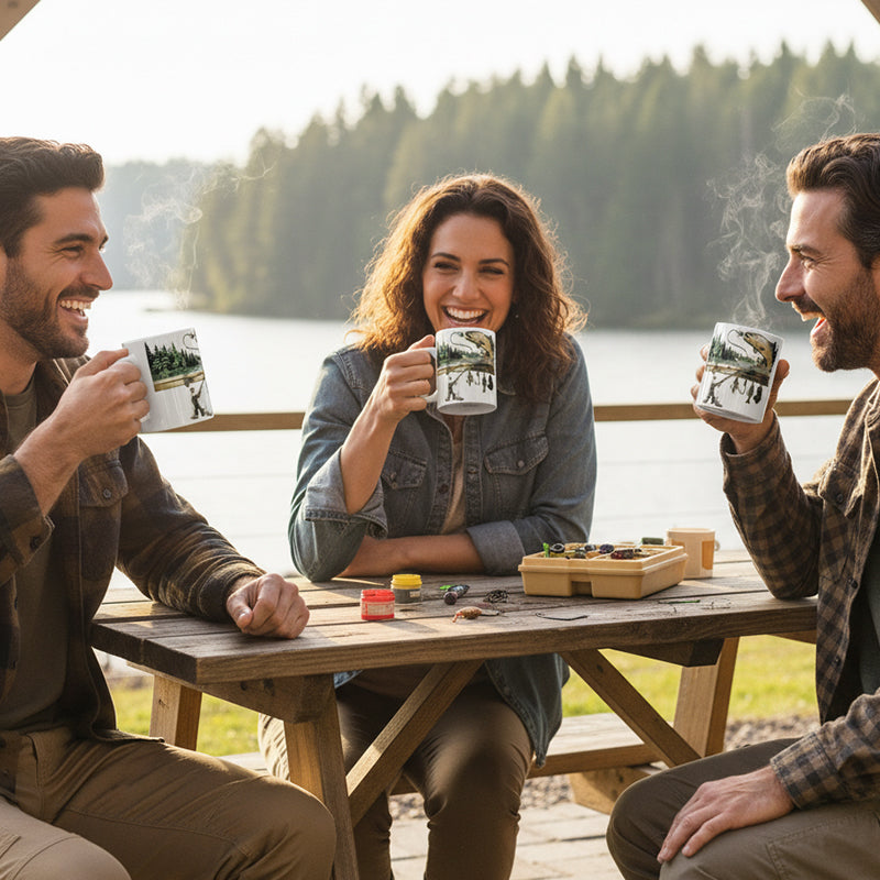 Keramisk kaffemugg med fiskmotiv