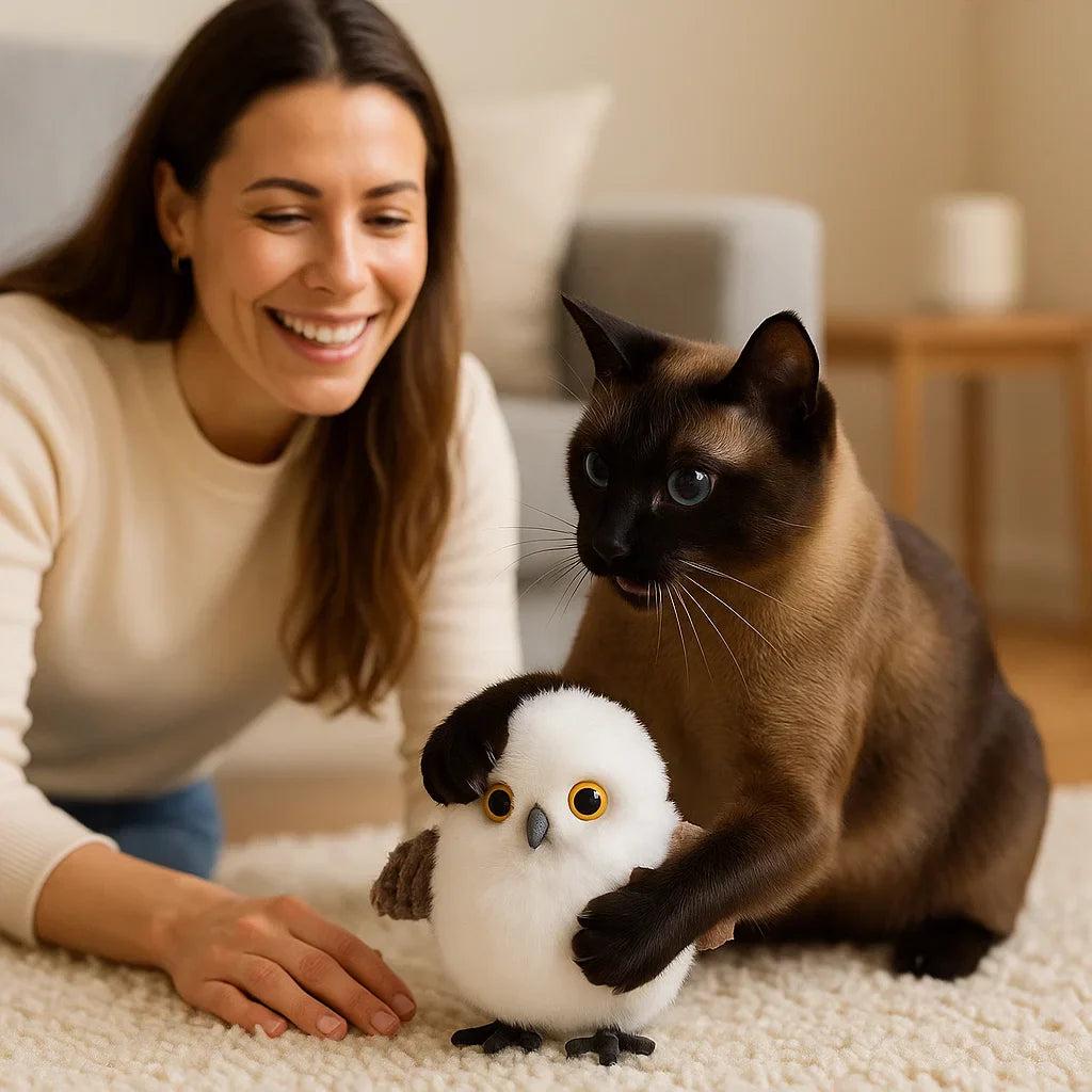 Flygande och kvittrande fågeleksak för katt