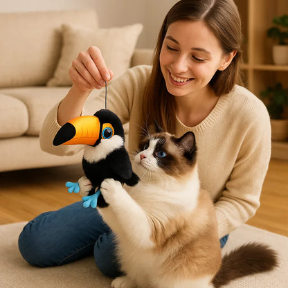 Flygande och kvittrande fågeleksak för katt