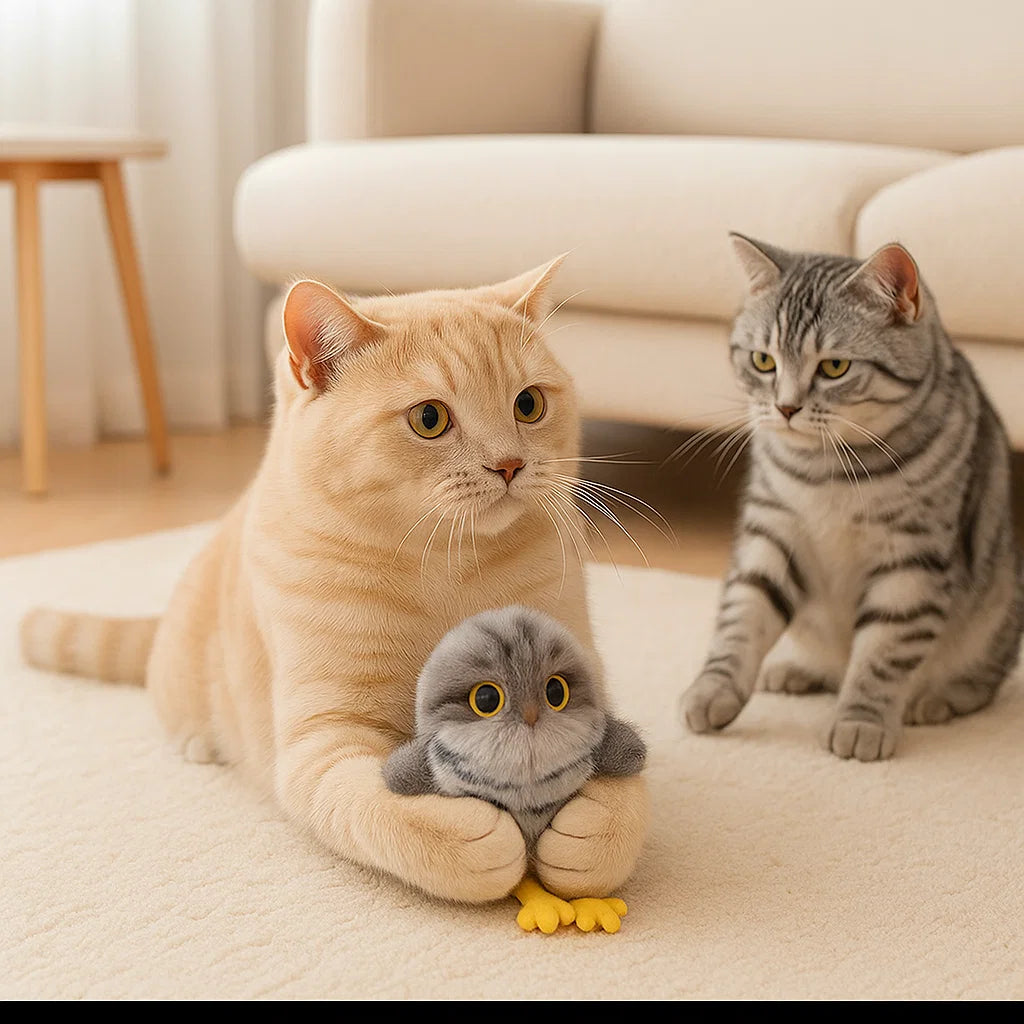 Flygande och kvittrande fågeleksak för katt